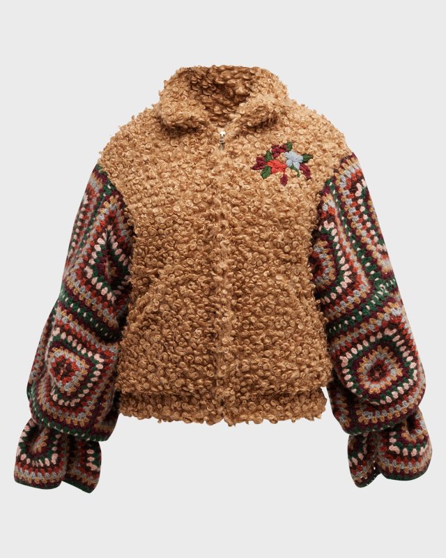 Faux Fur Crochet Bomber Jacket